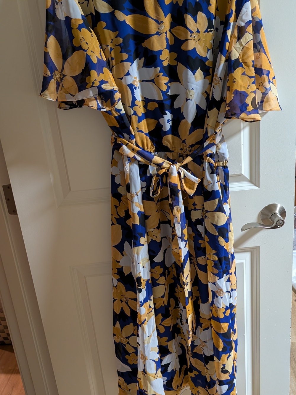 Kasper Floral Wrap Maxi Dress - Navy, Mustard & White